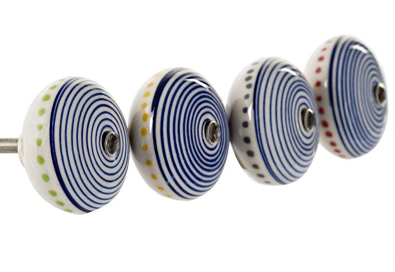 Kerámia bútorgomb, kék csíkos, sárga pöttyös - Image 3