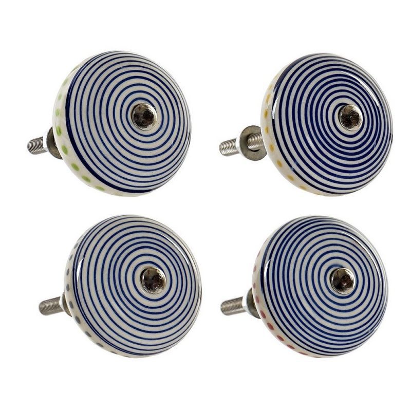 Kerámia bútorgomb, kék csíkos, sárga pöttyös - Image 2