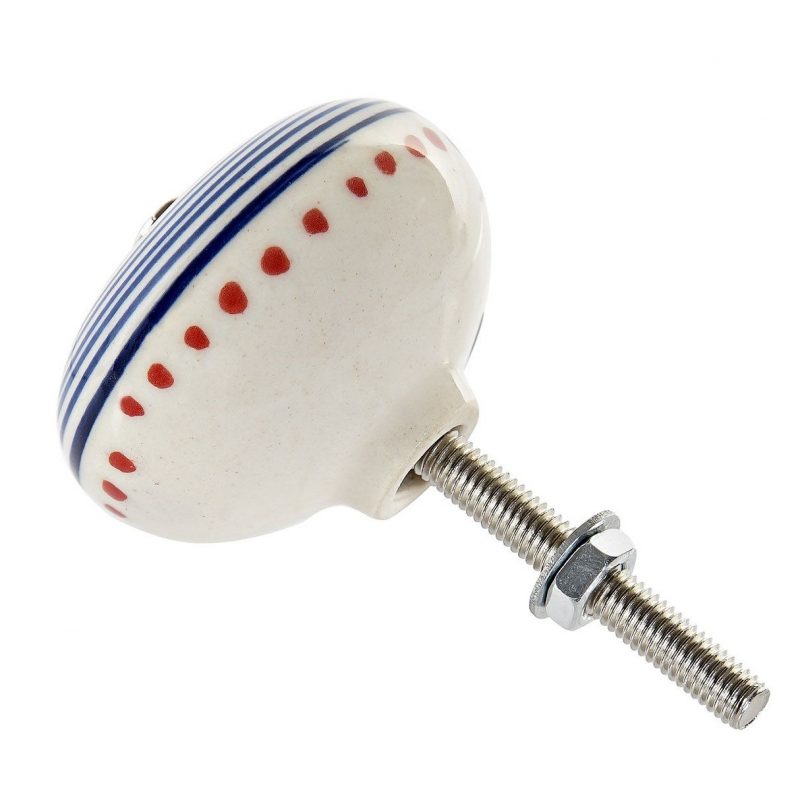 Kerámia bútorgomb, kék csíkos, sárga pöttyös - Image 4