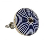 Kerámia bútorgomb, kék csíkos, sárga pöttyös