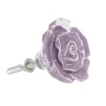 Kerámia bútorgomb, rózsa, lila