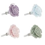 Kerámia bútorgomb, rózsa, zöld - Image 2