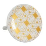 Kerámia bútorgomb, sárga arany mintás 4