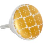 Kerámia bútorgomb, sárga arany mintás 3