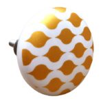 Kerámia bútorgomb, sárga arany mintás 2